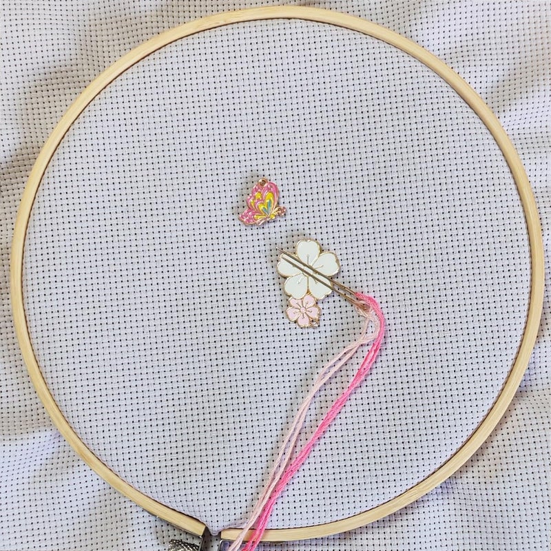 ESWEUOOM 2 Pieces Pink Flower Butterfly Needle Minders, Cute Women Magnetic Needle Nanny Keeper, Cute Cross Stitch Embroidery Needlepoint Needlework Accessories Set for Sewing Needle and Pin Holders (Pink) - Image 2